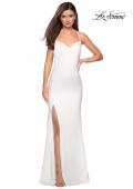 Picture of: Floor Length Jersey Dress with Soft V Neckline in White, Style: 27657, Detail Picture 1