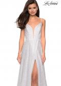 Picture of: Floor Length Sequin Prom Dress With Slit and V Back in White, Style: 27798, Detail Picture 1