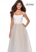 Picture of: White A-line Gown with Pearl Detail and Tie Up Back in White, Style: 28764, Detail Picture 1