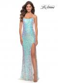 Picture of: Iridescent Long Sequin Prom Dress with Slit in White, Detail Picture 1