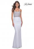 Picture of: Gorgeous Rhinestone Bodice with Ruched Jersey Skirt Prom Dress in White, Style: 31989, Detail Picture 1