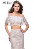 Picture of: Two Piece Mermaid Style Gown with Off the Shoulder Top in White, Style: 25417, Detail Picture 2
