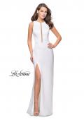 Picture of: Long Satin prom Dress with Plunging Neckline and Slit in White, Style: 26235, Detail Picture 2