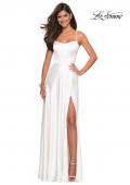 Picture of: Satin Formal Prom Gown with Scoop Neck and Pockets in White, Style: 26977, Detail Picture 2