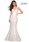 Picture of: Stretch Lace Long Dress with Open Strappy Back in White, Style: 27623, Detail Picture 2