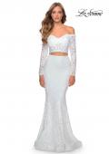 Picture of: Lace Sleeve Lace and Sequin Two Piece Prom Dress in White, Style: 28666, Detail Picture 2