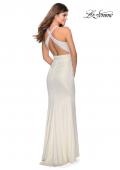 Picture of: Metallic Criss Cross Jersey Dress with Rhinestones in White, Style: 28745, Detail Picture 2