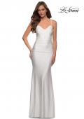 Picture of: Criss Cross Ruched Bodice Jersey Long Dress in White, Style 29606, Detail Picture 2