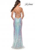 Picture of: Iridescent Long Sequin Prom Dress with Slit in White, Detail Picture 2