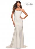 Picture of: Chic Luxe Jersey Gown with Train and V Back in White, Detail Picture 2