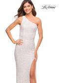 Picture of: One Shoulder Luxurious Soft Sequin Dress with Slit in White, Style: 30562, Detail Picture 2