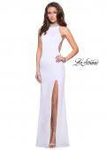 Picture of: Jersey Prom Gown with Metallic Beading and Leg Slit in White, Style: 25767, Detail Picture 3