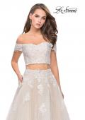 Picture of: Off the Shoulder Two Piece Gown with Polka Dot Print in White, Style: 26110, Detail Picture 3