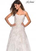 Picture of: Floor Length Lace Dress with Criss Cross Open Back in White, Style: 27448, Detail Picture 3