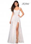 Picture of: Long Lace Prom Dress with Attached Shorts in White, Style: 27476, Detail Picture 3