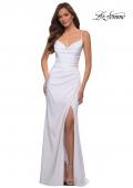 Picture of: Ruched Jersey Gown with Intricate Lace Up Back in White, Style 29615, Detail Picture 3