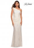 Picture of: One Shoulder Gown in Elegant Soft Sequin Fabric in White, Detail Picture 3
