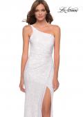 Picture of: Sequin Gown with One Shoulder Top and Open Back in White, Style 29962, Detail Picture 3
