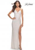 Picture of: Sequin Dress with Stunning Fringe Beaded Slit in White, Style: 31389, Detail Picture 3