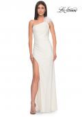 Picture of: One Shoulder Jersey Gown with Feather Detail in White, Style: 32076, Detail Picture 3