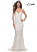 Picture of: Beaded Lace Mermaid Gown with Sheer Side Panels in White, Style: 32309, Detail Picture 3
