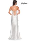 Picture of: Unique Stretch Satin Gown with Corset Bodice and Open Back in White , Style 32683, Detail Picture 3