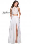 Picture of: Two piece gown with lace up top and satin A line skirt in White, Style: 25263, Detail Picture 4
