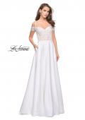 Picture of: Long A-line Prom Dress with Sheer Lace Beaded Bodice in White, Style: 25479, Detail Picture 2