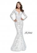 Picture of: Long Sleeve Lace Mermaid Prom Dress with Metallic Beads in White, Style: 25607, Detail Picture 2