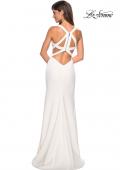 Picture of: Long Jersey Prom Dress With Exposed Back Zipper in White, Style: 27031, Detail Picture 4