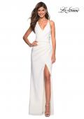 Picture of: Long Jersey Ruched Dress with Side Leg Slit in White, Style: 27317, Detail Picture 4