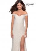 Picture of: Beaded Lace Prom Dress with Off the Shoulder Detail in White, Style: 28301, Main Picture