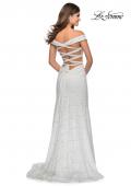 Picture of: Long Off the Shoulder Prom Dress with Lace Up Back in White, Style: 28545, Detail Picture 4