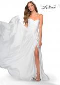 Picture of: Strapless Satin Gown with Pleated Bodice and Slit in White, Style: 28608, Detail Picture 4