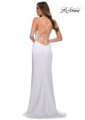 Picture of: Ruched Jersey Gown with Intricate Lace Up Back in White, Style 29615, Detail Picture 4