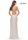 Picture of: Sequin Dress with Stunning Fringe Beaded Slit in White, Style: 31389, Detail Picture 4
