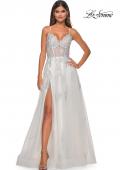 Picture of: A-Line Tulle Gown with Scallop Detail Bodice and Lace Applique in White, Style: 32028, Detail Picture 4