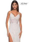 Picture of: Rhinestone Fishnet Dress with Bustier Top and Slit in White, Style: 32285, Detail Picture 4