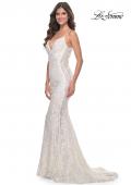 Picture of: Beaded Lace Mermaid Gown with Sheer Side Panels in White, Style: 32309, Detail Picture 4