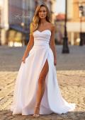 Picture of: Strapless Satin A-Line Gown with Draped Bodice and High Slit in White, Style: 33417, Detail Picture 4