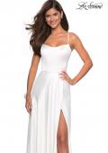 Picture of: Satin Formal Prom Gown with Scoop Neck and Pockets in White, Style: 26977, Detail Picture 5