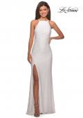 Picture of: Stretch Lace Prom Gown with Rhinestones and Slit in White, Style: 27046, Detail Picture 5