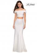Picture of: Lace Two Piece Off the Shoulder Dress with Rhinestones in White, Style: 27443, Detail Picture 5