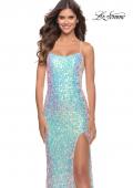 Picture of: Iridescent Long Sequin Prom Dress with Slit in White, Detail Picture 5