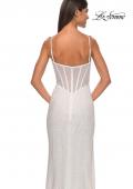 Picture of: Rhinestone Fishnet Dress with Bustier Top and Slit in White, Style: 32285, Detail Picture 5