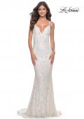 Picture of: Beaded Lace Mermaid Gown with Sheer Side Panels in White, Style: 32309, Detail Picture 5