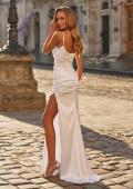 Picture of: Satin Fitted Gown with High Slit and Adjustable Spaghetti Straps in White, Style: 33413, Detail Picture 5