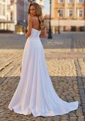 Picture of: Strapless Satin A-Line Gown with Draped Bodice and High Slit in White, Style: 33417, Detail Picture 5