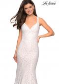 Picture of: Stretch Lace Long Dress with Open Strappy Back in White, Style: 27623, Detail Picture 6