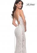 Picture of: Beaded Lace Mermaid Gown with Sheer Side Panels in White, Style: 32309, Detail Picture 6